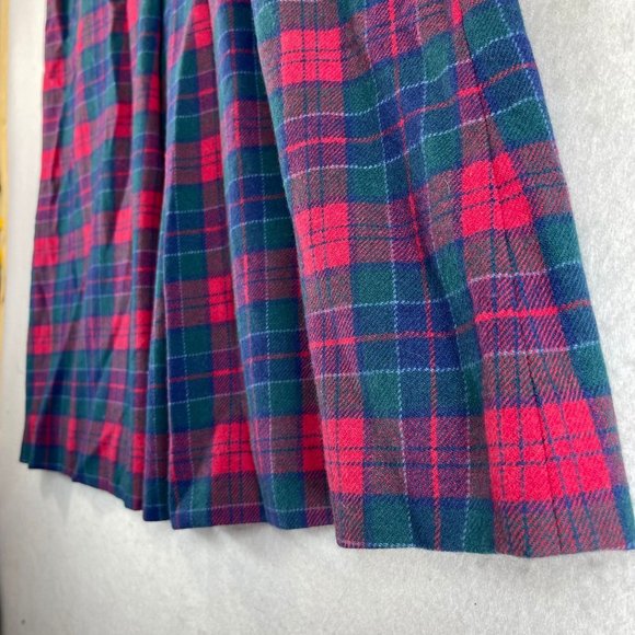 Vintage PENDLETON Women 10* Blue Red Plaid Front Pleated Wool Midi Skirt Pockets - Picture 3 of 11